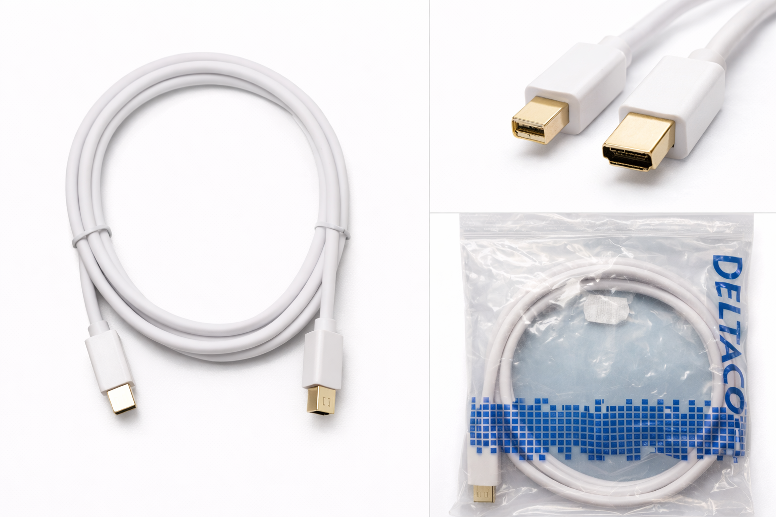 Deltaco Mini DisplayPort → HDMI kaapeli 2m – valkoinen, Full HD / 4K tuki